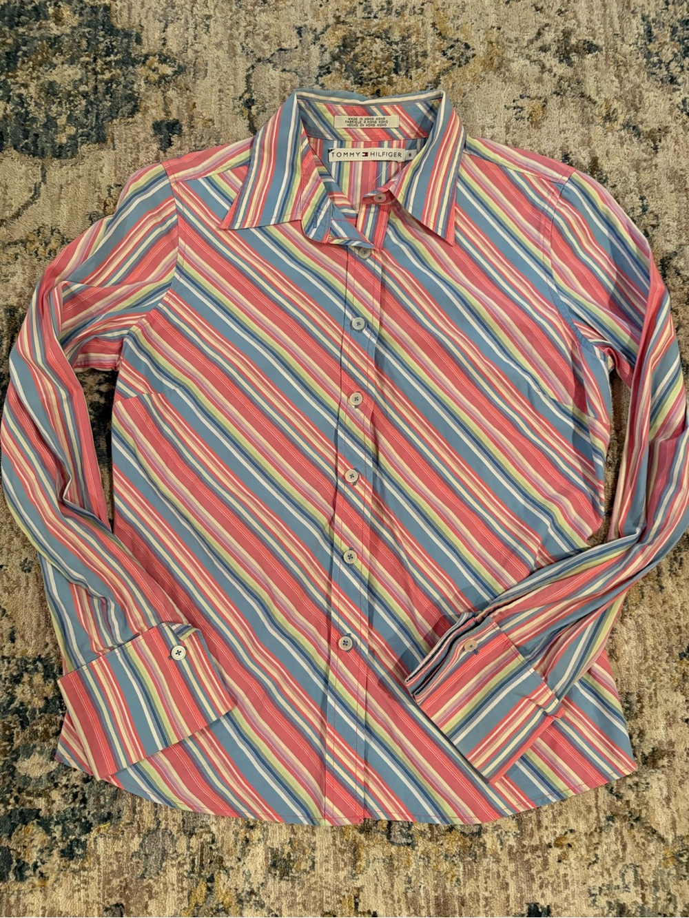 Vintage Tommy Hilfiger Shirt Women’s 8 Striped Multicolor Long Sleeve Button Up